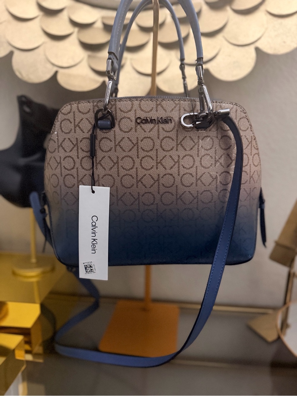 Calvin Klein Blue Ombré Monogram Satchel Crossbody Bag NWT w/ Dust Bag - Picture 9 of 14